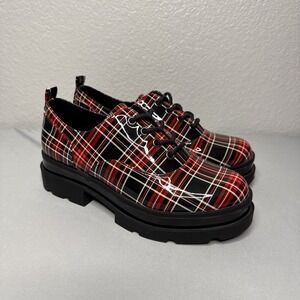 Jessica Simpson Sayze Lug Se Oxford 7.5 Y2K Retro Red Black Plaid Platform